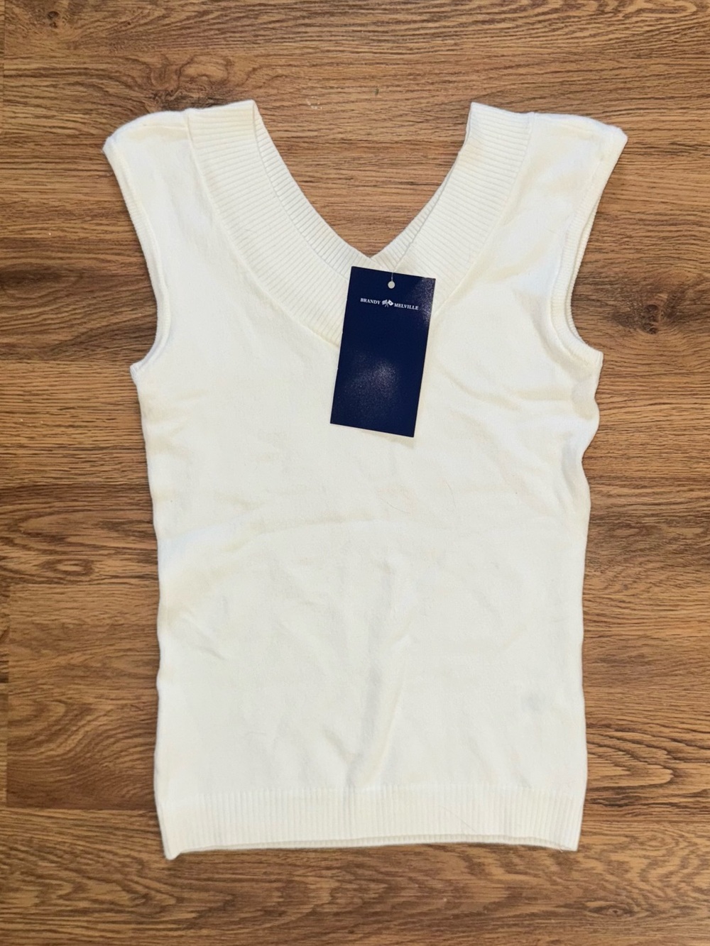 White V-Neck Knit Tank with Tag